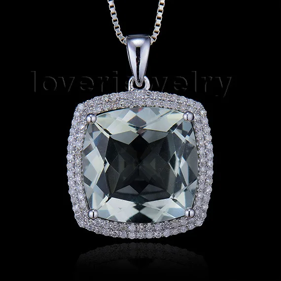 

NEW 14Kt Gold Cushion Pendant Necklace,Diamond Amethyst Wedding Pendant 15x15mm 2T018