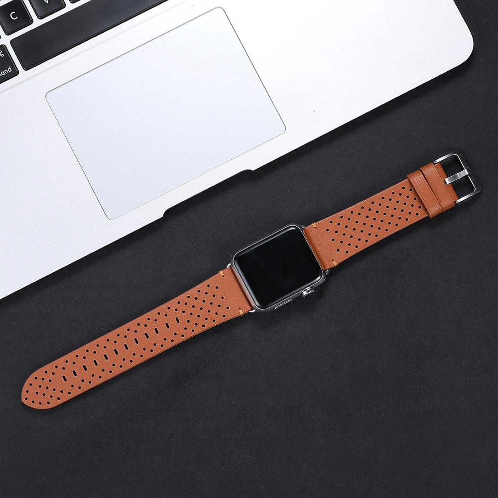 Ремешок для часов CHIMAERA Apple Watch черный/коричневый из натуральной кожи iWatch 38 мм 42 40 44