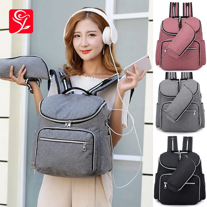 

MultifunctionLarge Baby Diaper Backpack Bottle Bag USB Port Changing Pad Sleeve Outdoor Stroller Storage BackpackBag