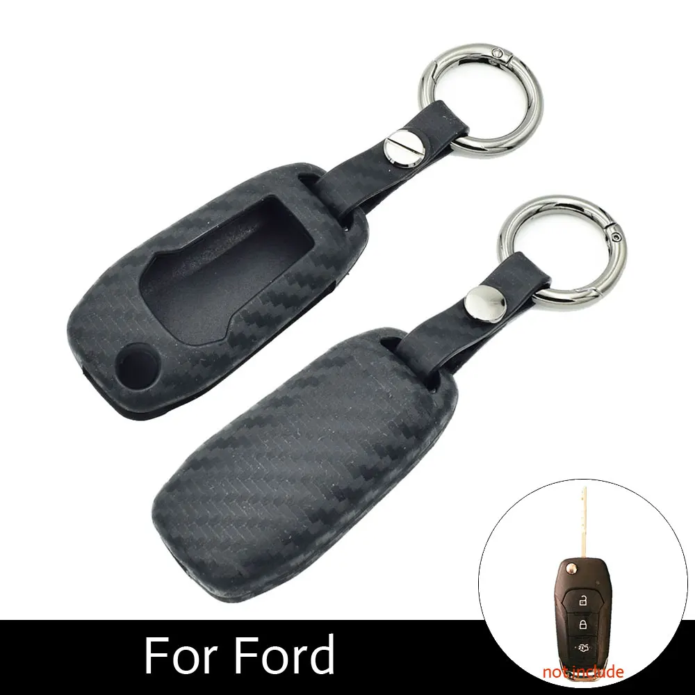 

ATOBABI Carbon Fiber Pattern Silicone key Protection Cover Case For Ford Mondeo 1.5T/ Everest 2015 2016 2017/ Escort Flip Keys