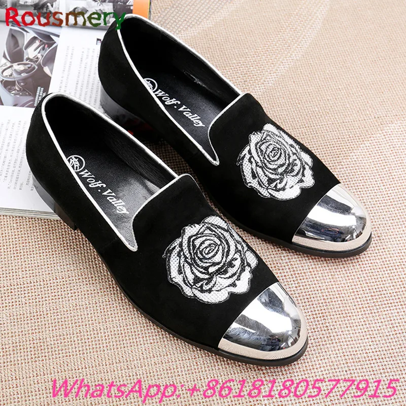 Cool Black Printing Rose Flower Comfortable Casual Shoes Men Spring Autumn Attractive Man Moccasins Soft Solid Chaussure Homme