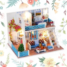 Миниатюрный Кукольный дом синий дом Хелен пляж DIY унисекс кукольная мебель ремесла взрослые игрушки для подростков модель строительные наборы