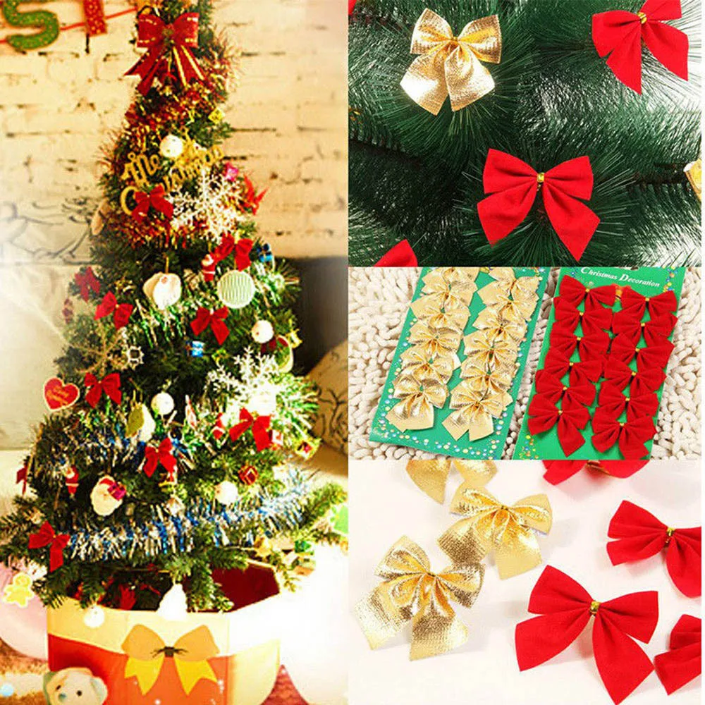 12 шт. украшения для рождественской елки с бантом украшения для рождественской елки украшения с бантиком Рождественская бабочка пояс Бесплатный подарок