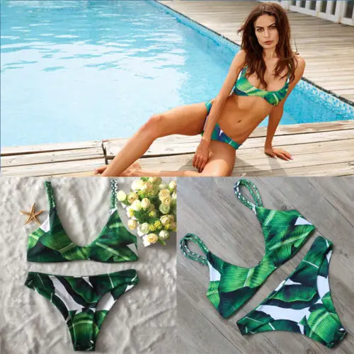 

ITFABS Women Push-up Padded Bra Bandage Green Colors Bikini 2PCS Set Swimsuit Triangle Swimwear Bathing
