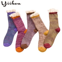 Женские кружевные кучи ворсовые носки женские толстые линии трикотажные ретро ветер носки зимние утепленные Девушки Мода креативные носки
