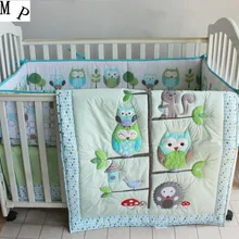 Промо-акция! 7 шт. дятел вышивка для маленьких мальчиков кроватка постельные принадлежности комплект постельного белья(бампер+ одеяло+ покрывало+ юбка
