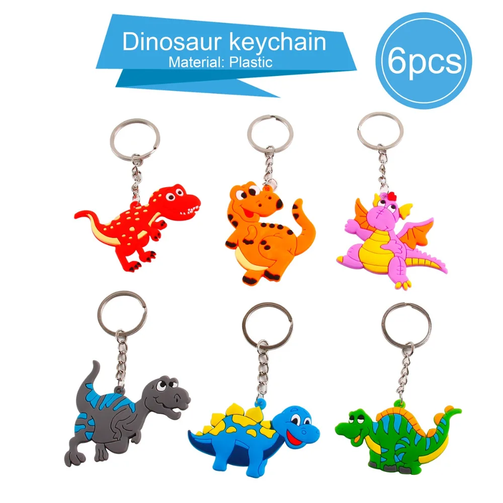 6Pcs Bracelet keychain mini dinosaur rubber wristband dinosaur keychain AL
