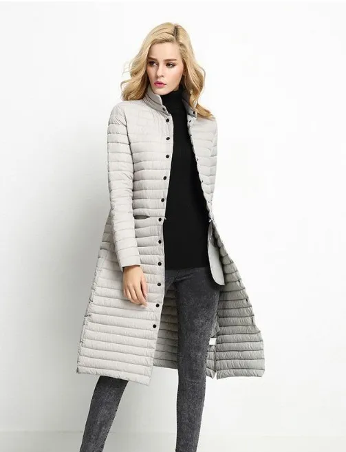 Женское тонкое пальто, с хлопчатобумажной подкладкой, для зимы или весны, длинная парка, теплая куртка - Цвет: 2