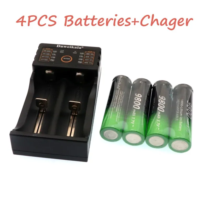 

4/6 PCS 100% New Battery 18650 3.7V 18650 Li Ion Battery 9800 mAh Rechargeable 18650 Battery + 1 pieces of Intelligent Charger