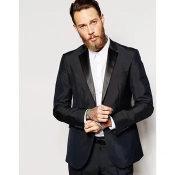 

Custom Made black Slim Fit Groom mens suit Tuxedo 2017 one button Wedding Men Suits smoking man terno masculino (jacket+Pants)