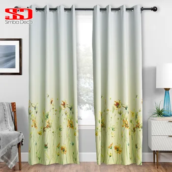 

Yellow Flowers Blackout Curtains for Living Room Decoration Gradient Fabric for Curtains High Shading Blinds Windows Treatments