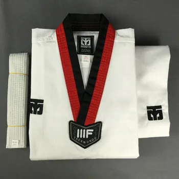 

MOOTO High Quality Taekwondo uniform children adult WTF tae kwon do dobok karate women men Good cotton TKD suit black V-neck