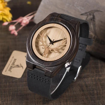 

BOBO BIRD Leather Strap Black Wooden Quartz Watches Hollow Design Clock Luxury Men Brand Wrist Watch relogio masculino C-B18
