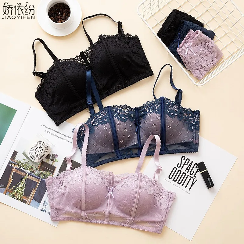 JYF летние пикантные тонкие провода Бесплатный Push Up Bra комплект для маленькой груди бюстгальтер Для женщин нижнее белье удобные кружевное