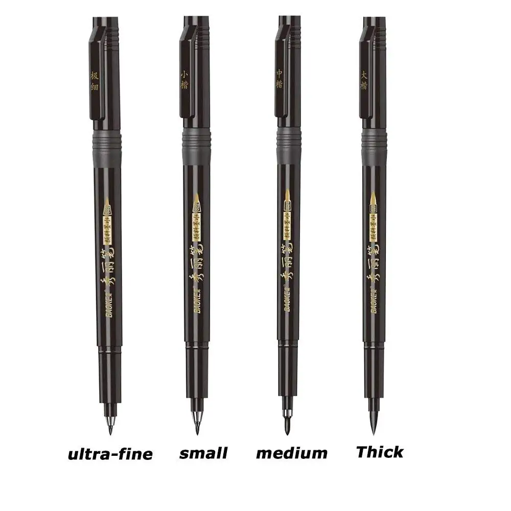 Заправка кистей Маркер ручки для надписи-4 размера черные чернила для каллиграфии ручка для начинающих письма, подписи, иллюстрации, дизайна