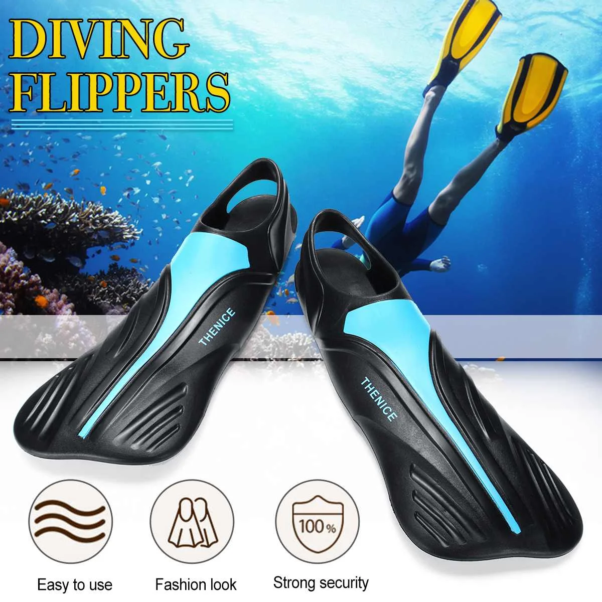 

34-45 TPR Swim Fins Adult Swimming Dive Diving Snorkeling Long Diving Flippers Snorkeling Shoes Swim Fins Foot with Heel