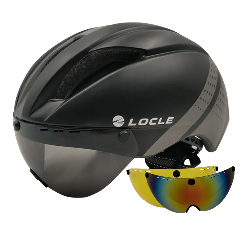 

LOCLE 3 Lens Aero TT Road Bike Bicycle Goggles Cycling Helmet Safety Riding Helmet Men Speed Time-Trial Helmet Dual-use 280g