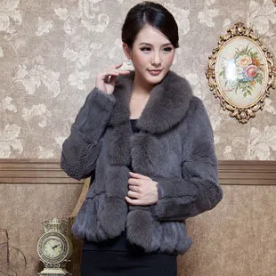 Пальто из натурального кроличьего меха с лисьим мехом меховой воротник женская