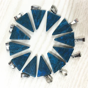 

Wholesale 50pcs/lot Fashion Top Quality natural Stone Blue Crazy Agates Slide Triangle Charms Pendants for DIY Necklace Making