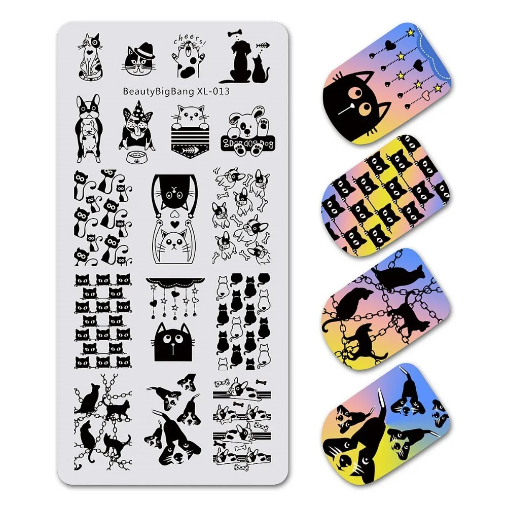

BeautyBigBang 12*6cm Nail Stamping Plates Stencil Cute Cat Dog Chain Image Template Nail Art Stamping Plate For Nails BBB XL-013