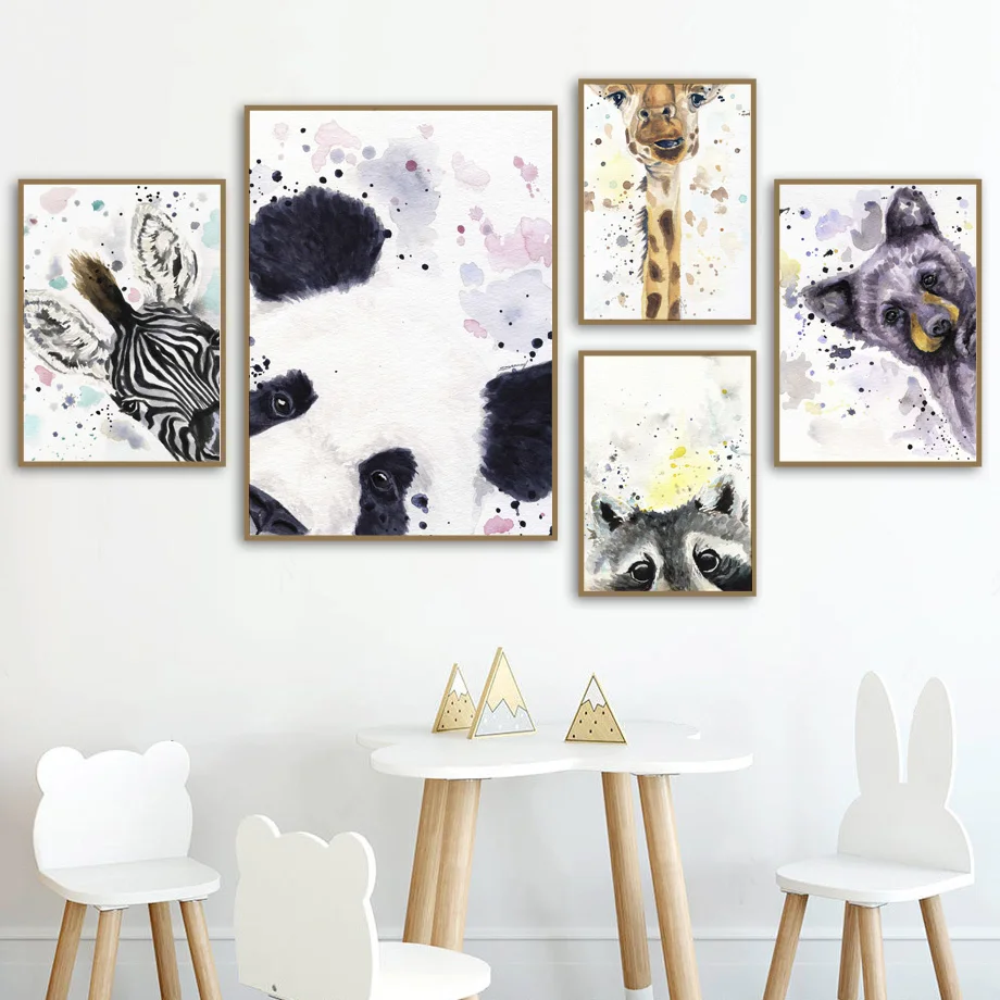 

Watercolor Panda Giraffe Deer Wall Art Canvas Painting Nordic Posters And Prints Animals Wall Pictures For Living Room Decor