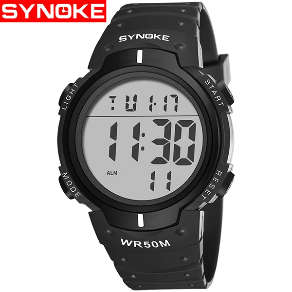 SYNOKE Роскошные Брендовые мужские спортивные часы для дайвинга светодиодные цифровые армейские часы мужские модные повседневные электронные наручные часы Мужские часы - Цвет: Black