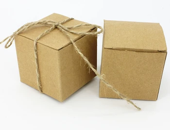 

100pcs/lot Wedding Rustic Kraft Candy Box with Burlap Jute Shabby Chic Vintage Twine Wedding Gift Favor Boxes 5*5*5cm