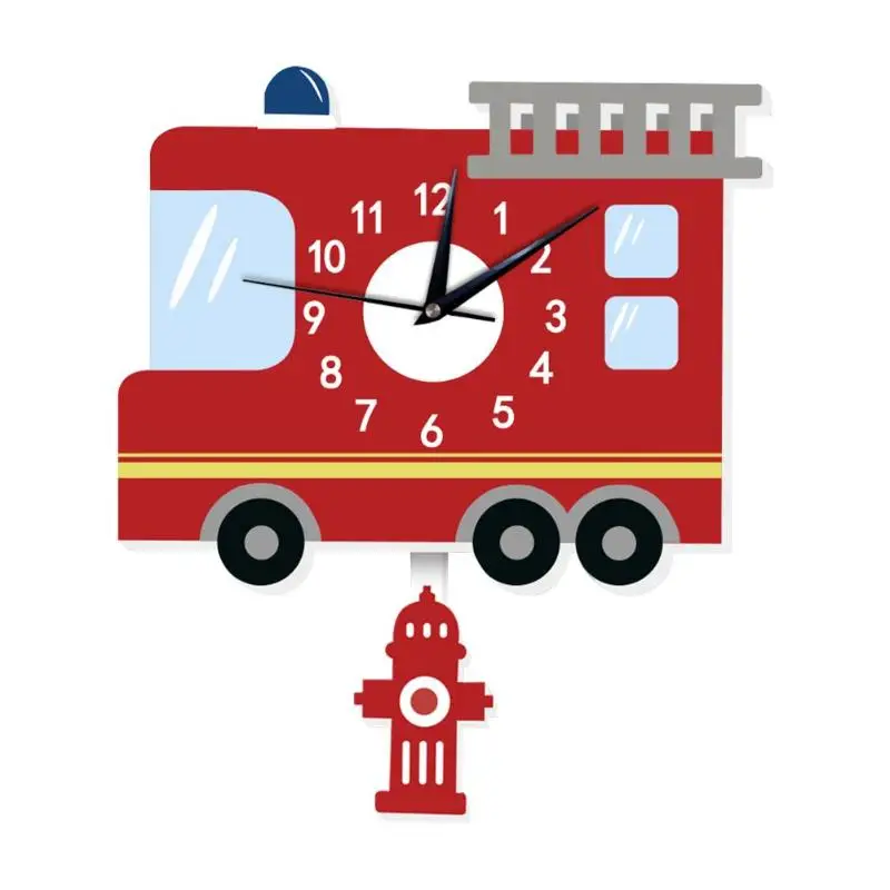 Мультяшные настенные часы с животными, американский пожарный двигатель, настенные Подвесные часы для детей, украшения для спальни, украшение для дома
