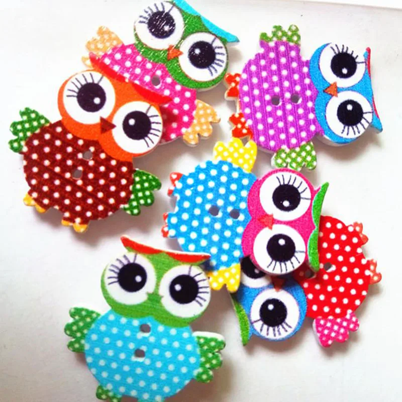 

20Pcs 33x35mm Wooden Sewing Button Lovely Owl Button Mixed Color 2 Holes Scrapbooking Garment Clothes DIY Decor Buckles