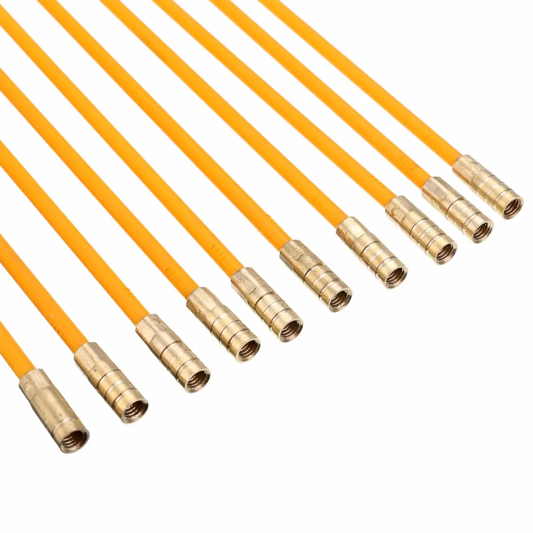 10pcs Fiberglass Cable Running Rods with Brass Hook End Brass Eye End and Flexible Acrylic Connection Kit Set