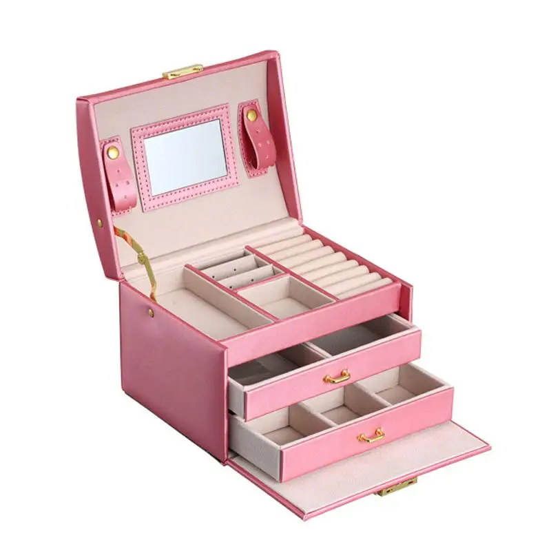 Cosmetic Organizer Jewelry Packaging Box Lockable Makeup Storage Case Organizer with Lift-Up Lid Mirror and Drawers