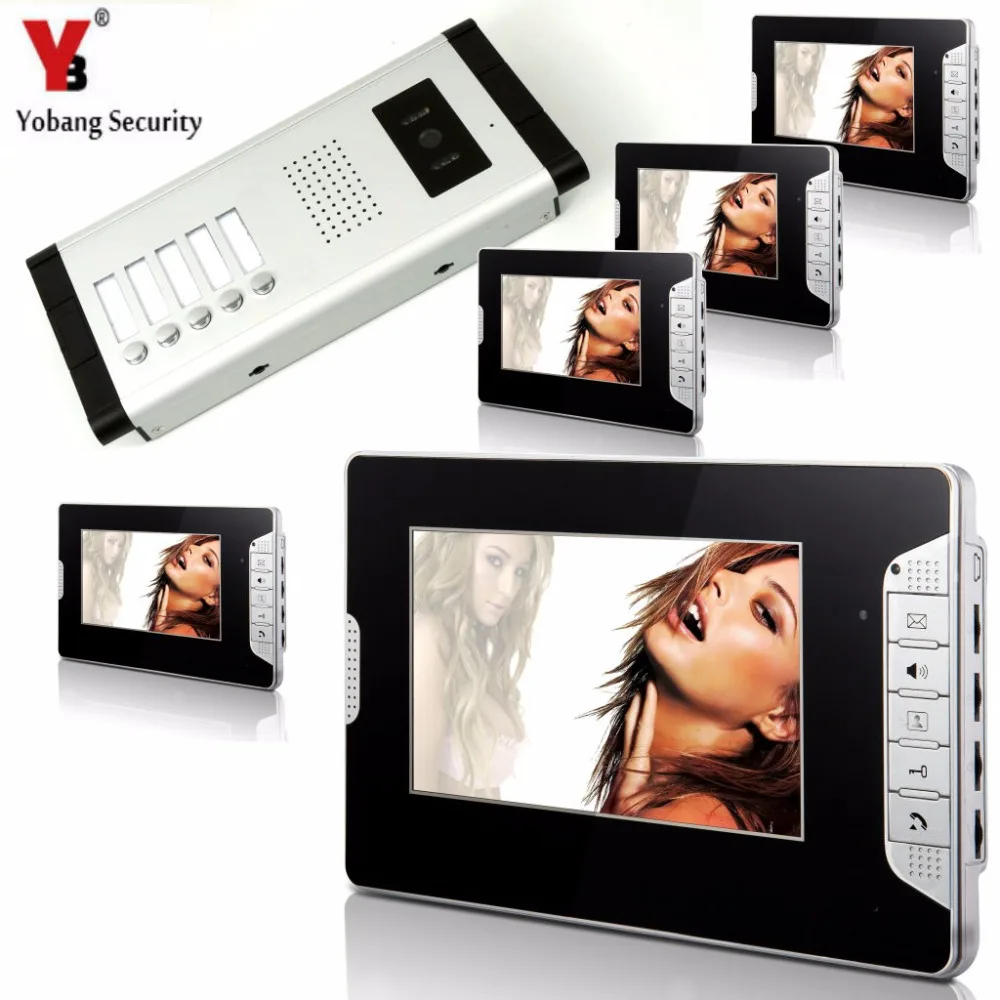 

YobangSecurity 5 Units Apartment Video Intercom 7"Inch Monitor Video Doorbell DoorPhone Speakphone Intercom Home Security System