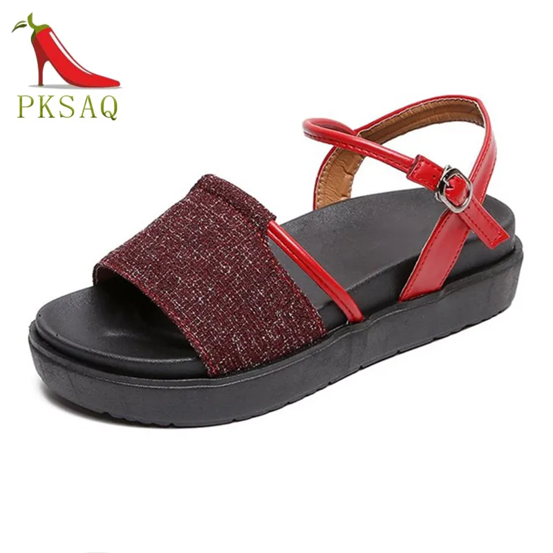 

PKSAQ2019 Summer Muffin Bottom Buckle Belt Women's Shoes Thick Bottom Slip Ladies Sandals Open Toe Sandals Trend Street Shooting