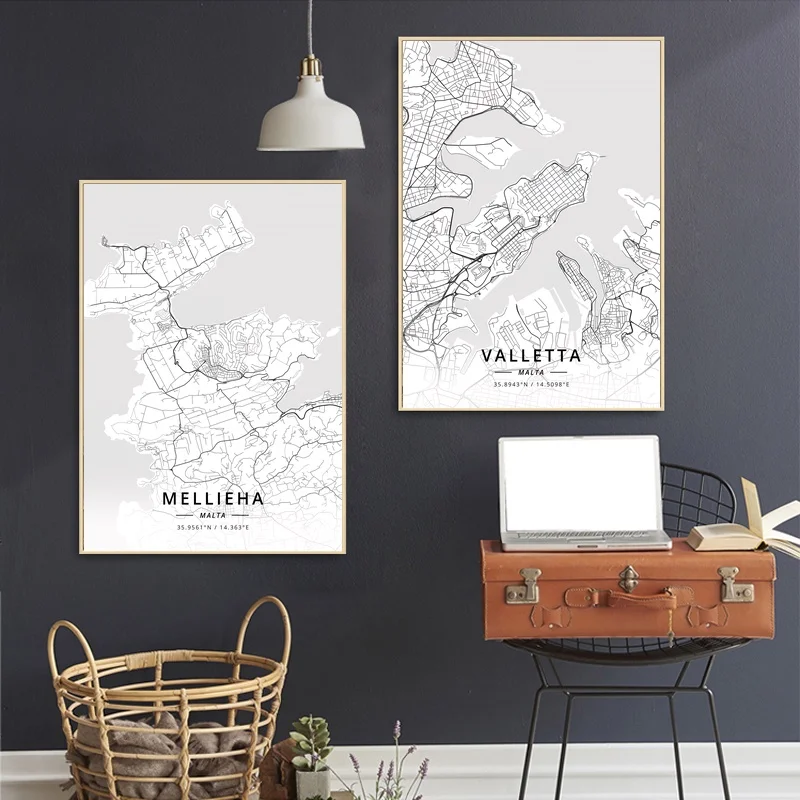 Valletta Mellieha Malta City Map Canvas Art Print Wall Pictures