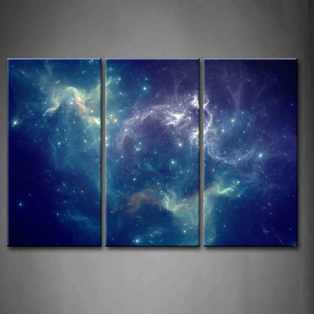 

3 Panels Framed Wall Art Pictures pace Nebula Universe Canvas Print Artwork Abstract Poster With Wooden Frames For Decor