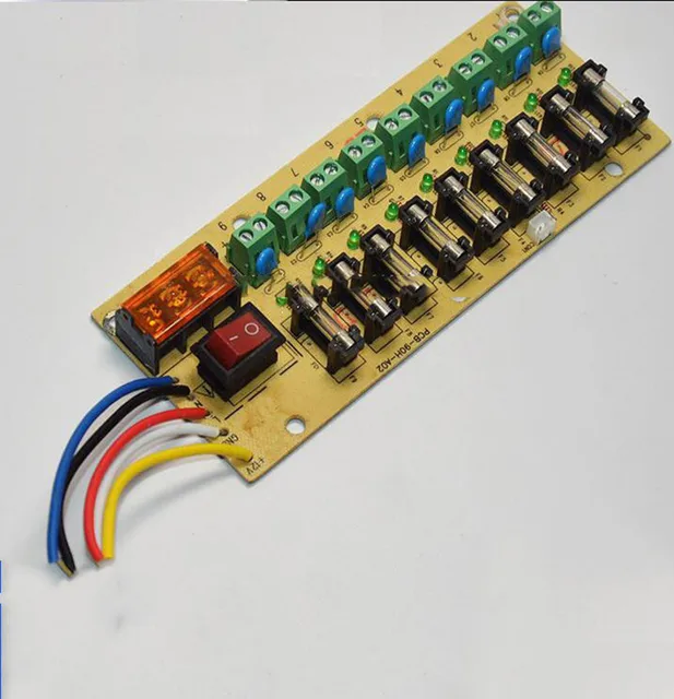 12v 9 ch 12v switch power splitter plate pcb shunt current board12v 9 ch 12v switch power splitter plate pcb shunt current board with fuse for 5a 10a 15a 20a power supply