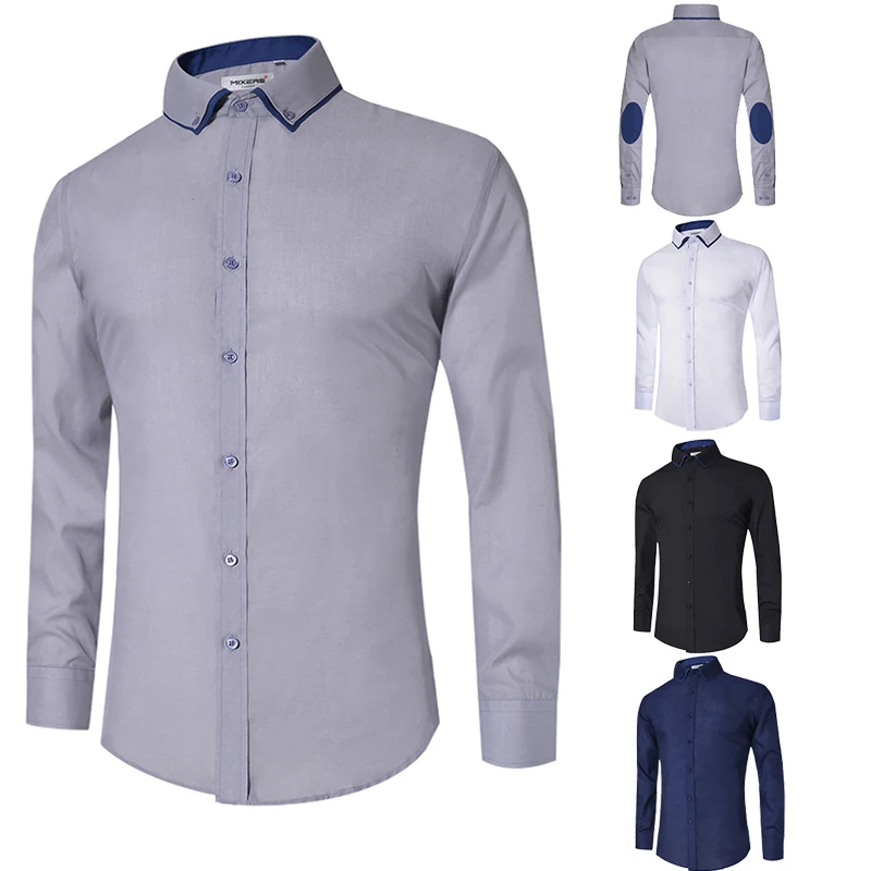 Мужская рубашка с длинным рукавом Camisa формальная Облегающая 2018|Повседневные