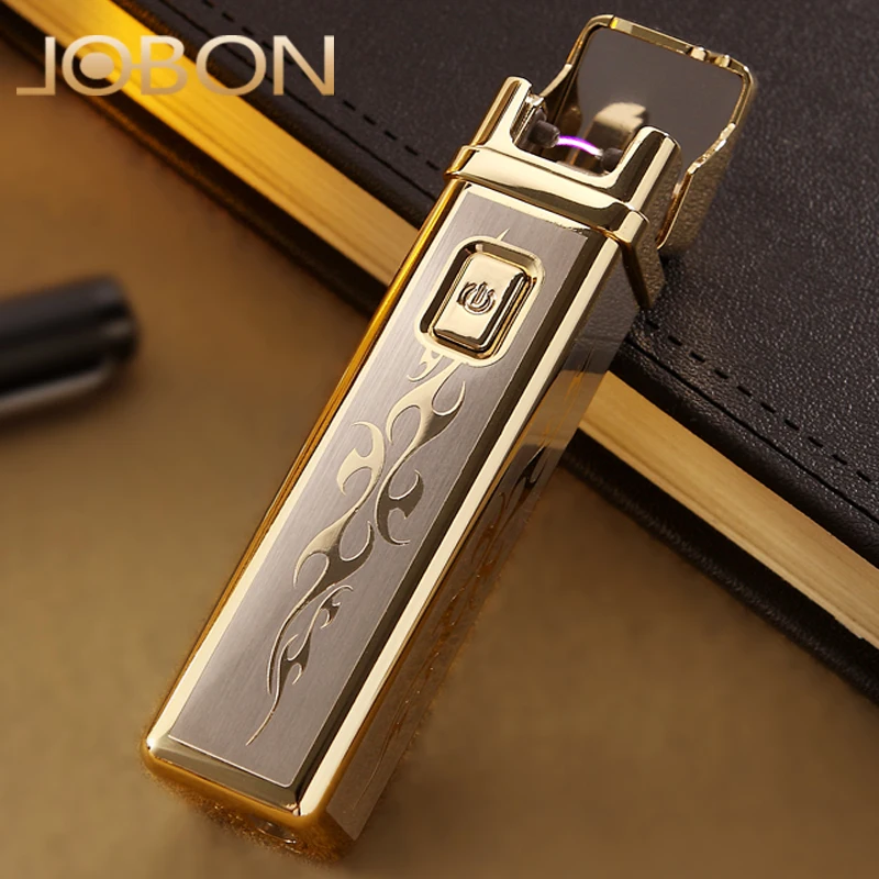 Jobon usb charge lighter windproof ultra thin laser personalized metal