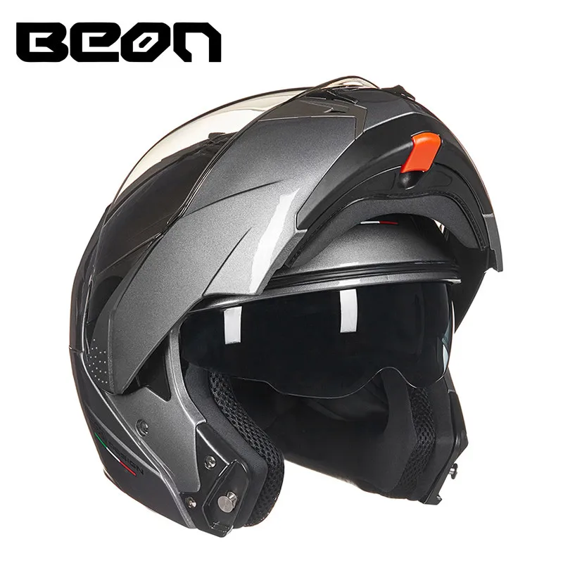 BEON Официальный магазин модульный мотоциклетный шлем откидной шлем Moto Casque Casco Motocicleta Capacete двойные козырьки шлемы - Цвет: gray