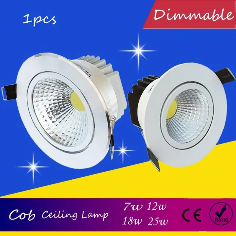 

1pcs Dimmable COB LED Downlight 7W 12W 18W 25W LED Spot Light Super Bright Recessed LED Ceiling Lamp AC 110V 220V Spot Lamps