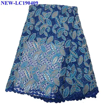 

Royal Blue Nigerian Lace Fabric With Beaded And Rhinestones African Cord Lace Water Soluble Guipure Lace Fabric 5 Yards MEA02