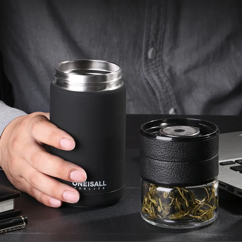 Baratos 400MLThermos botella taza de té con infusor tazas de vidrio para té aislado taza de viaje de café con infusor termal de acero inoxidable