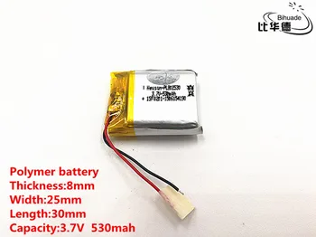 

5pcs/lot Good Qulity 3.7V,530mAH,802530 Polymer lithium ion / Li-ion battery for TOY,POWER BANK,GPS,mp3,mp4