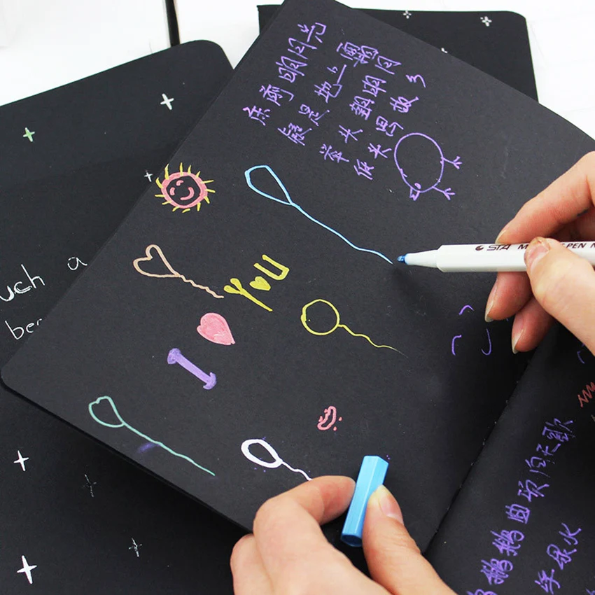 

Cute Notebook Diary Black Paper Notepad Sketch Graffiti Notebook for Drawing Painting Office School Stationery Gifts