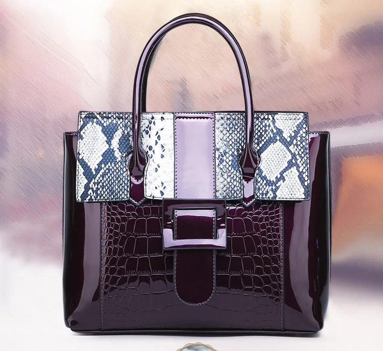 Women's Luxury Alligator Patent Leather Handbag Luxury Crocodile Women Tote Red Black Purple Snakeskin New Designer Shoulder Bag (3)