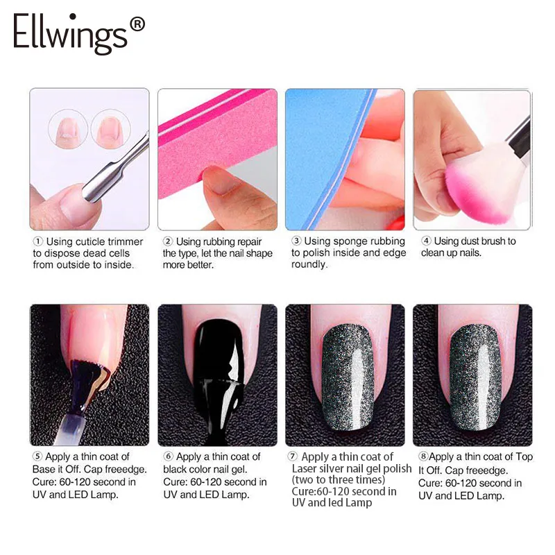Ellwings лазерный Серебряный Блеск УФ гель для ногтей Дизайн голографические