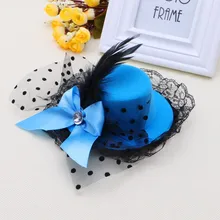 Женщины Лук Зажим Для Волос Кружева Перо Мини Top Hat Чародей Необычные Партии