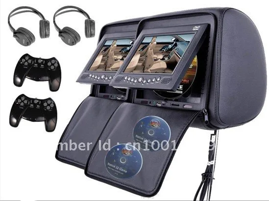 free shipping one pair 7 inch headrest dvd with zipper cover+IR wireless headphone+32bit game+USB+SD+FM | Автомобили и мотоциклы
