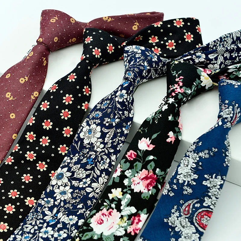 

100% cotton skinny 6 cm floral necktie high fashion plaid ties for men slim cotton cravat neckties mens 2017 gravatas