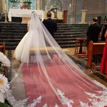 Высококачественная кружевная свадебная вуаль длиной 4 метра, один слой 4 м, свадебная вуаль с гребнем, свадебные аксессуары, Welon